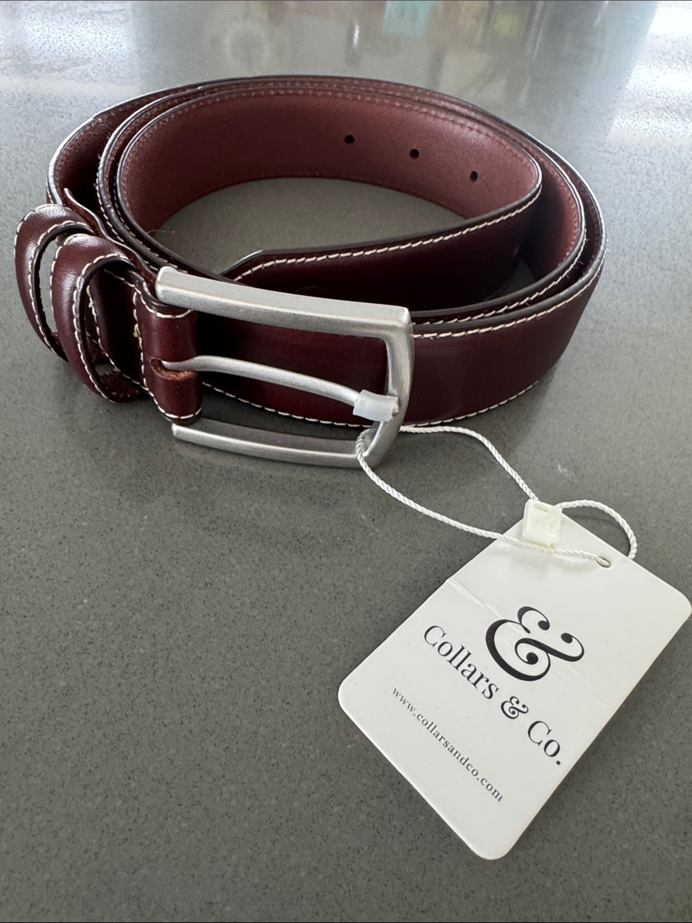 Collars & Co. Men's Brown Leather Belt with Silver Buckle
